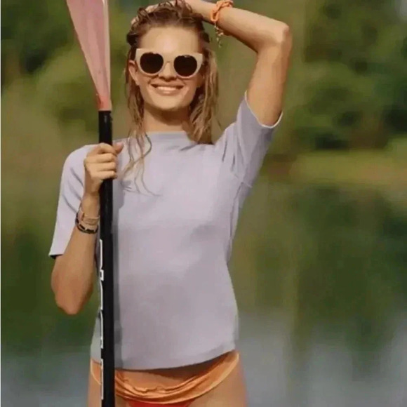 Maeve By Anthropologie Ribbed Mock Neck Tee, Sz. XS, Blue/Lavender, Short Sleeve - Picture 12 of 14